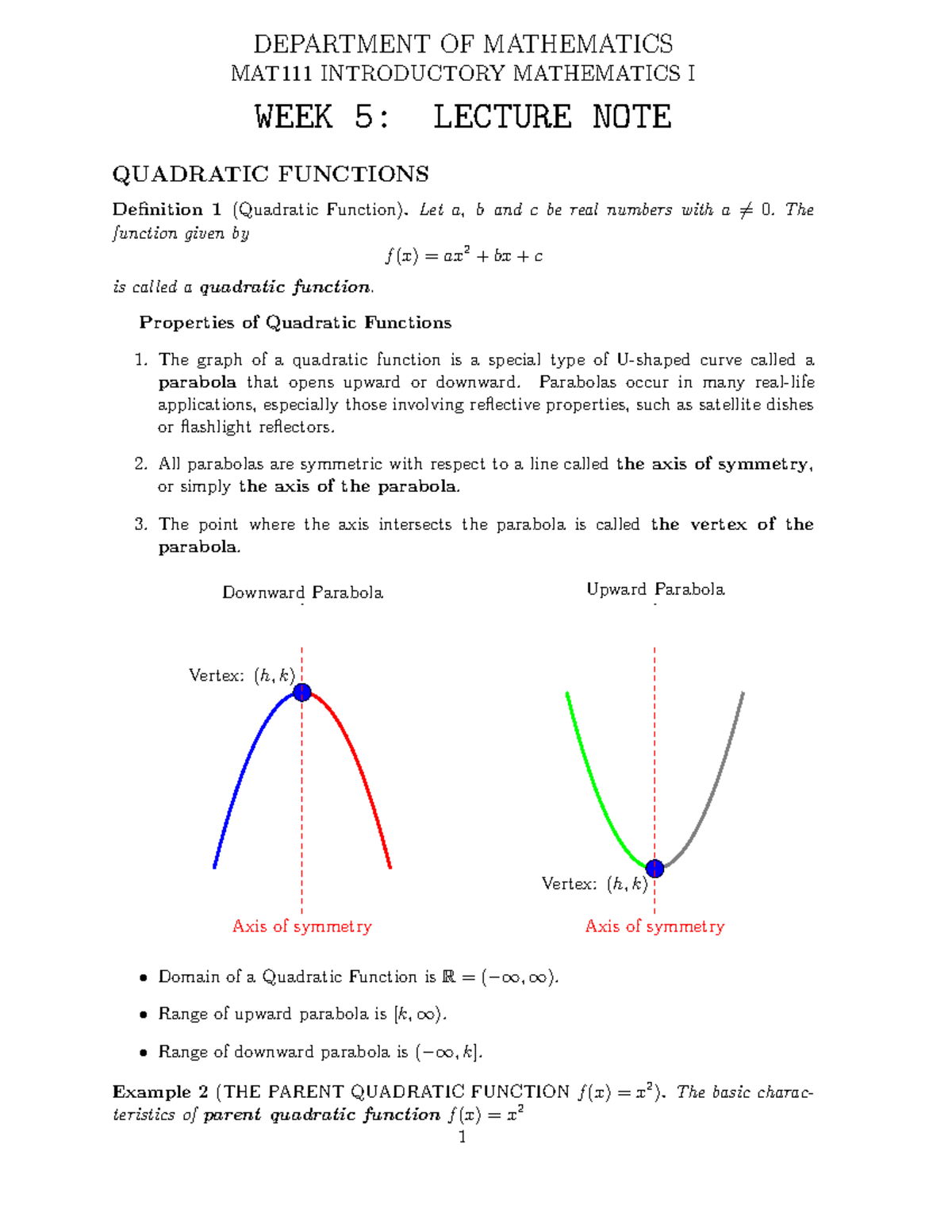 MAT111 Week 5 Lecture Note - DEPARTMENT OF MATHEMATICS MAT111 ...