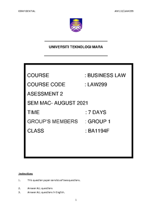 Business Law - LAW299 - UiTM - Studocu