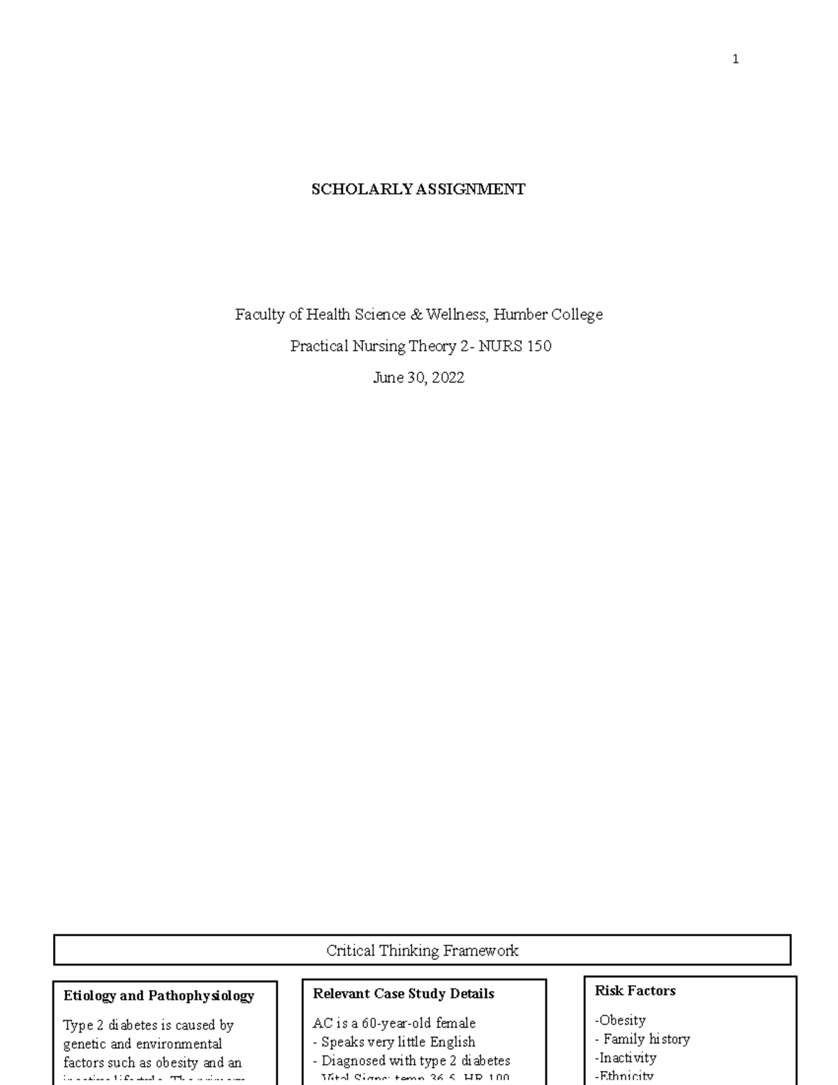 Assignment-NURS150-new - SCHOLARLY ASSIGNMENT Faculty of Health Science ...