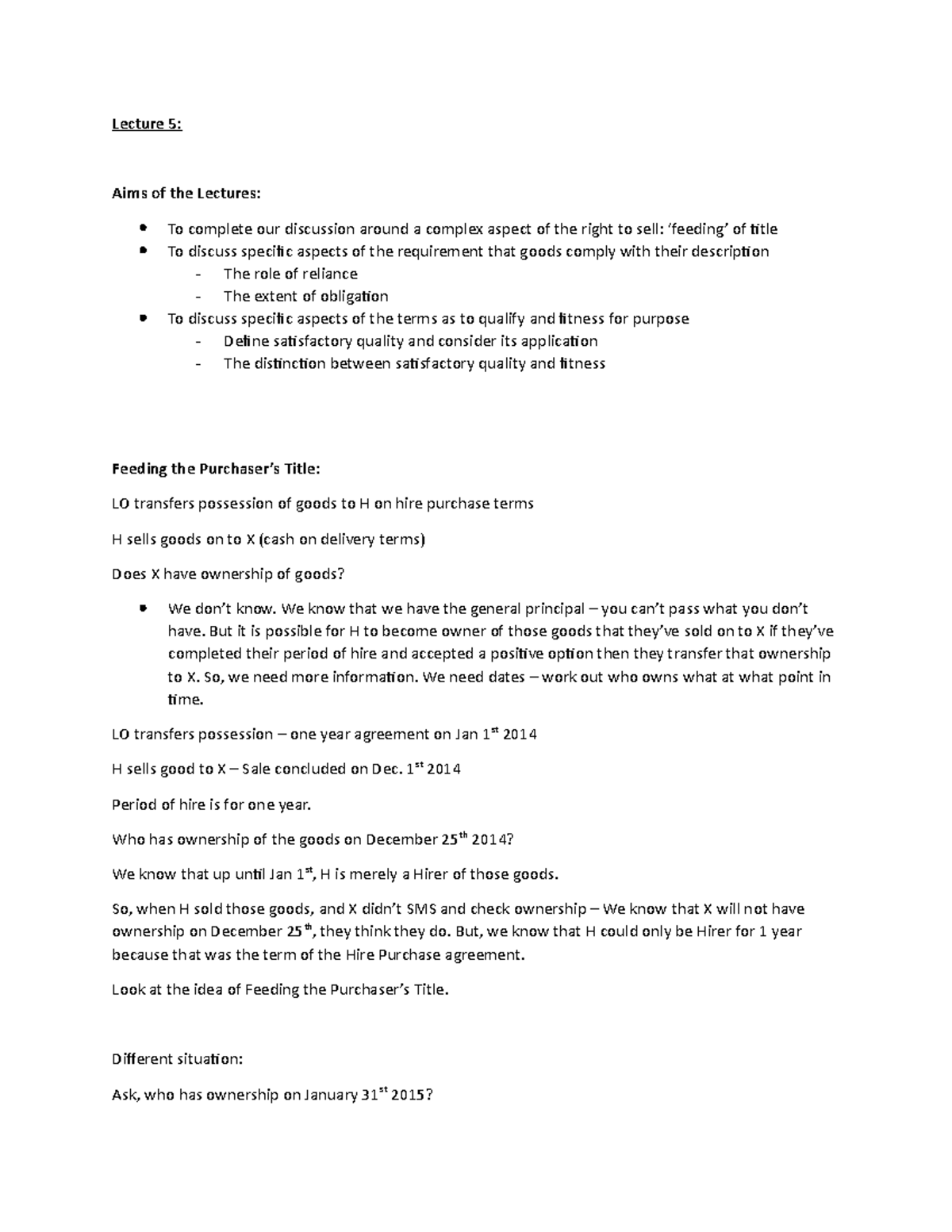 Lecture 5 - Feeding of Title and Sale by Description - Lecture 5: Aims ...