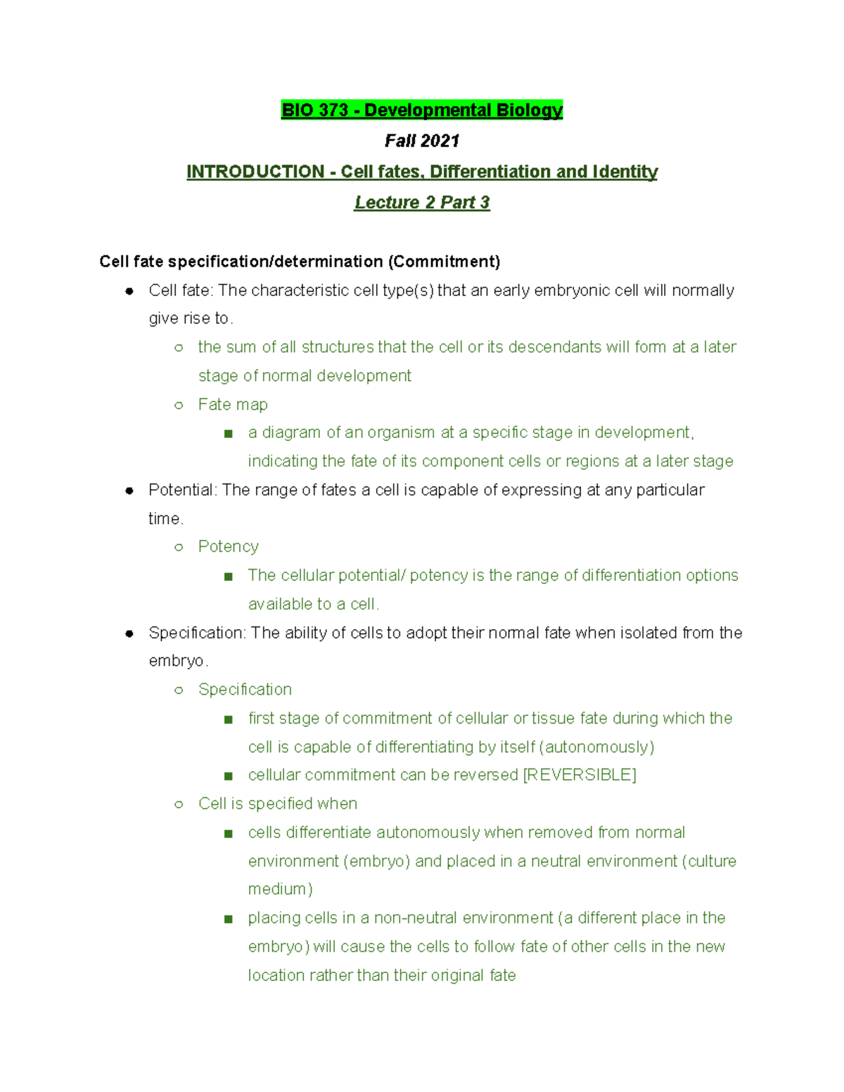 BIO 373 Lecture 2 Part 3 - Fall 2021 - BIO 373 - Developmental Biology ...
