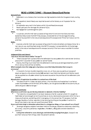 LAWS 122 Tort of Rv F Cheat Sheet - LAWS 122 Cheat Sheet for Tort of ...