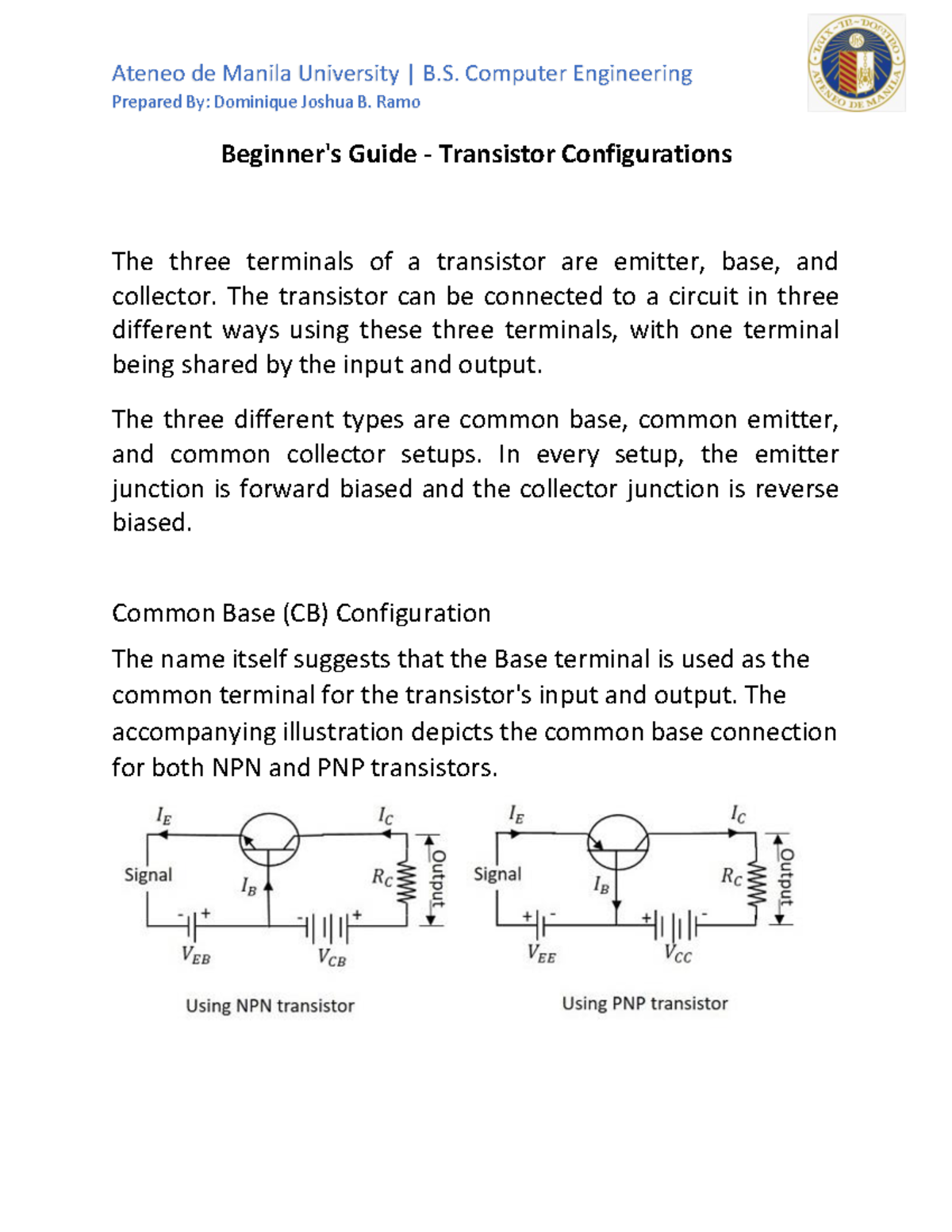 Beginner's Guide Transistor Configurations Prepared By Dominique