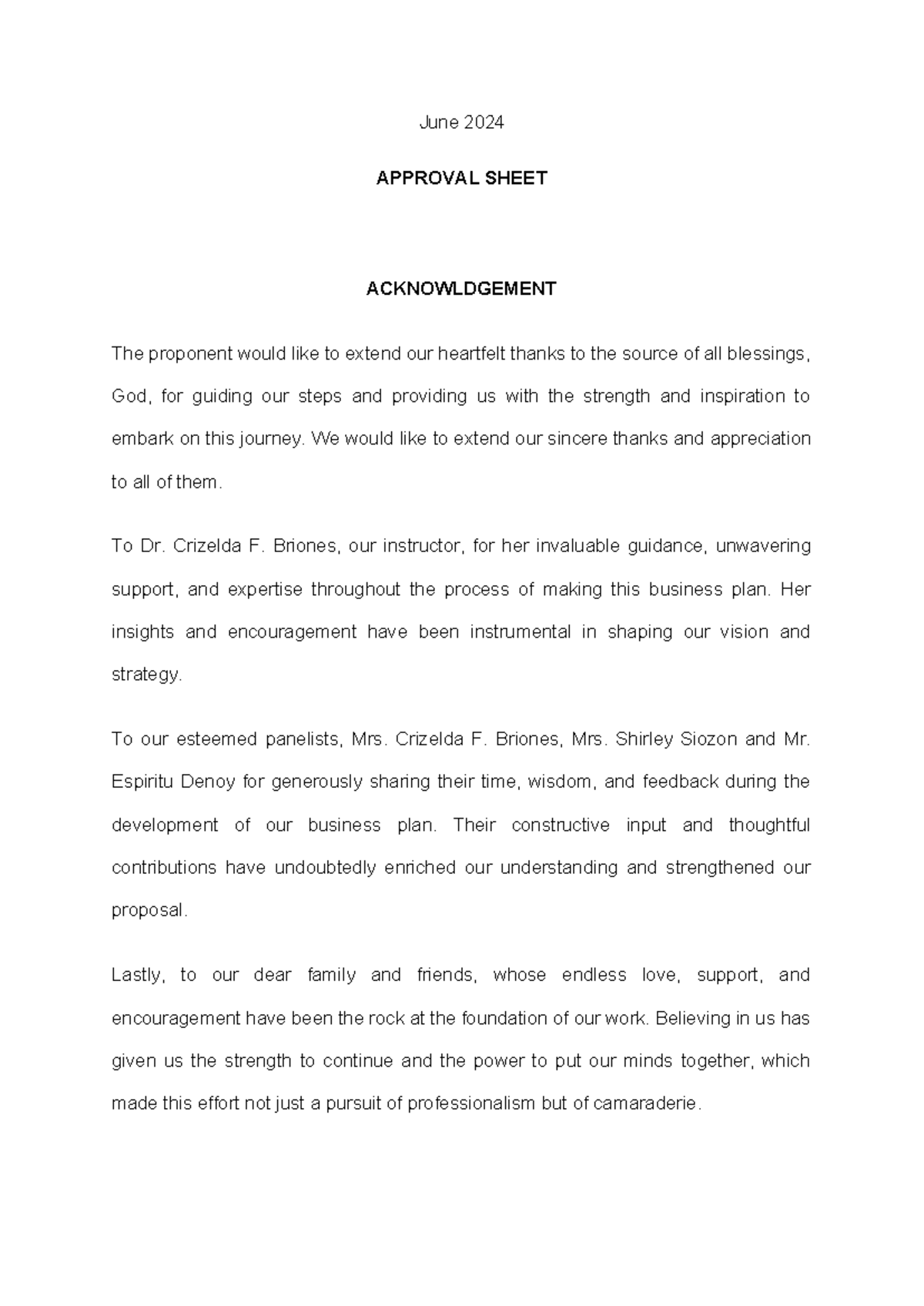 assignment 2345 - June 2024 APPROVAL SHEET ACKNOWLDGEMENT The proponent ...