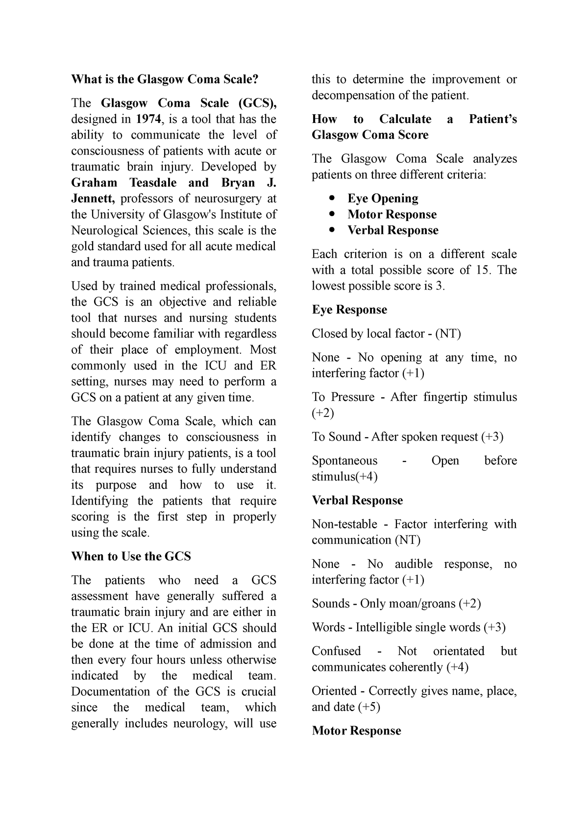 What Is The Glasgow Coma Scale - Developed By Graham Teasdale And Bryan ...