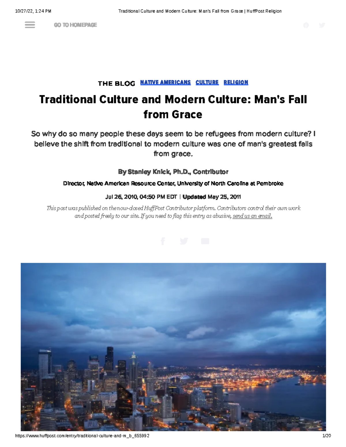 Traditional Culture and Modern Culture Man's Fall from Grace Huff Post ...