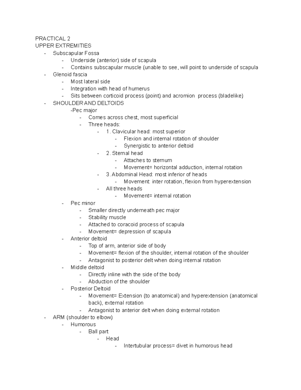 Anatomy Practical 2 - PRACTICAL 2 UPPER EXTREMITIES Subscapular Fossa ...