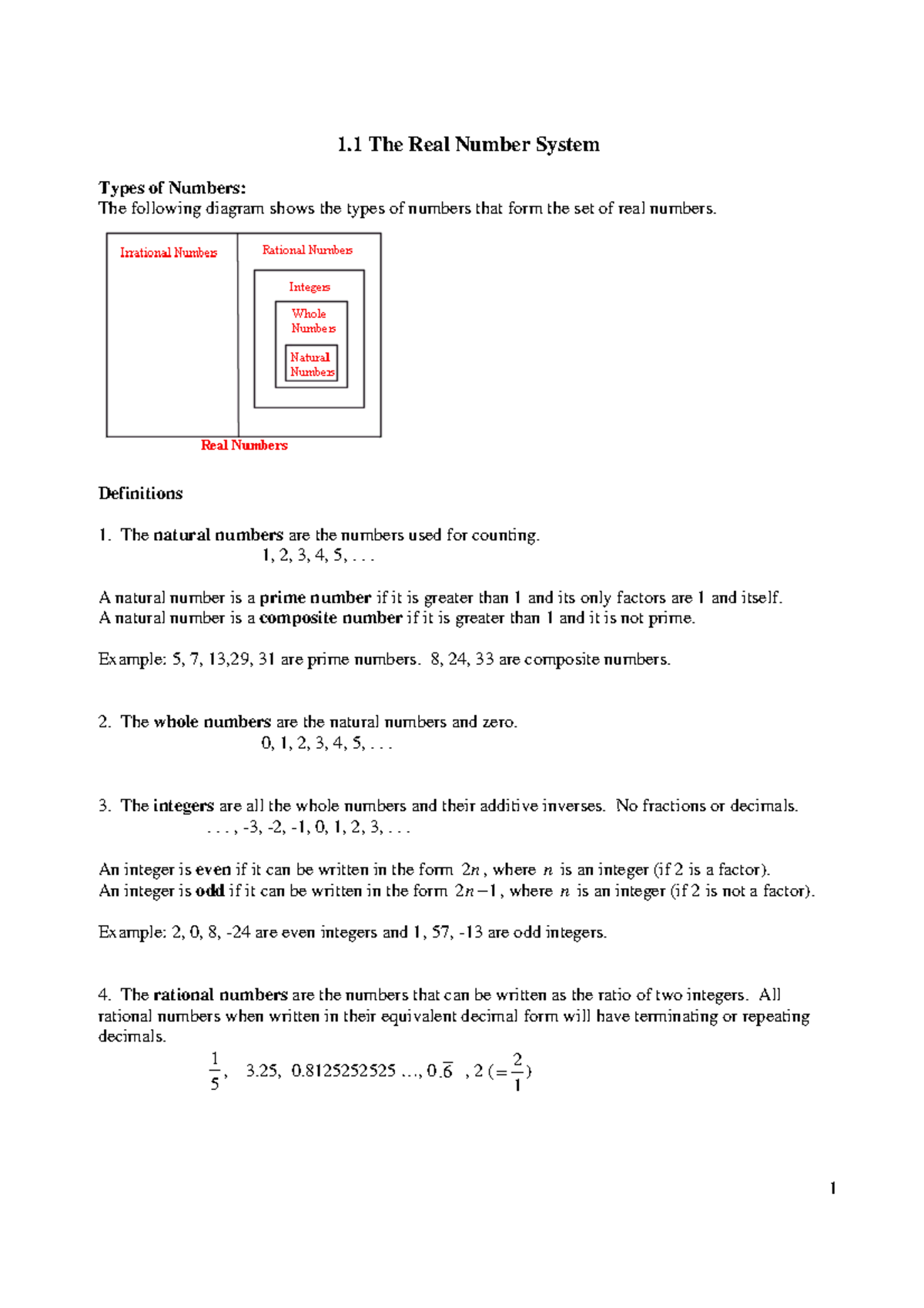 The Real Number System For College Algebra 1 The Real Number System