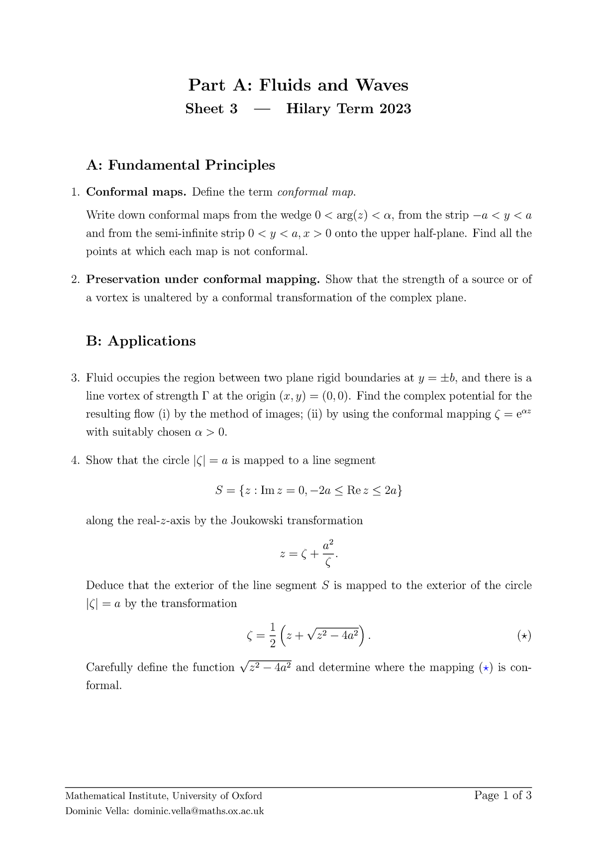 Fluids and Waves Sheet 3 Hilary Term 2023 - Studocu