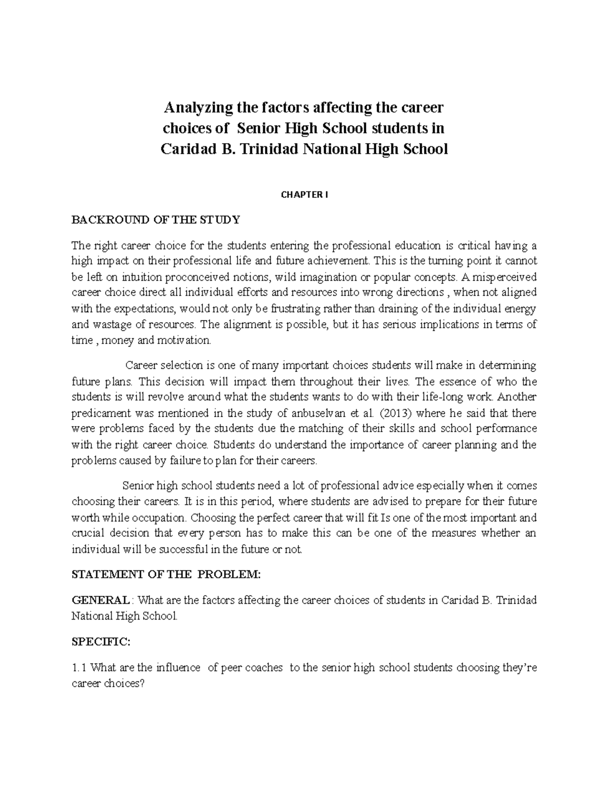 Analyzing the factors affecting the career - Trinidad National High ...