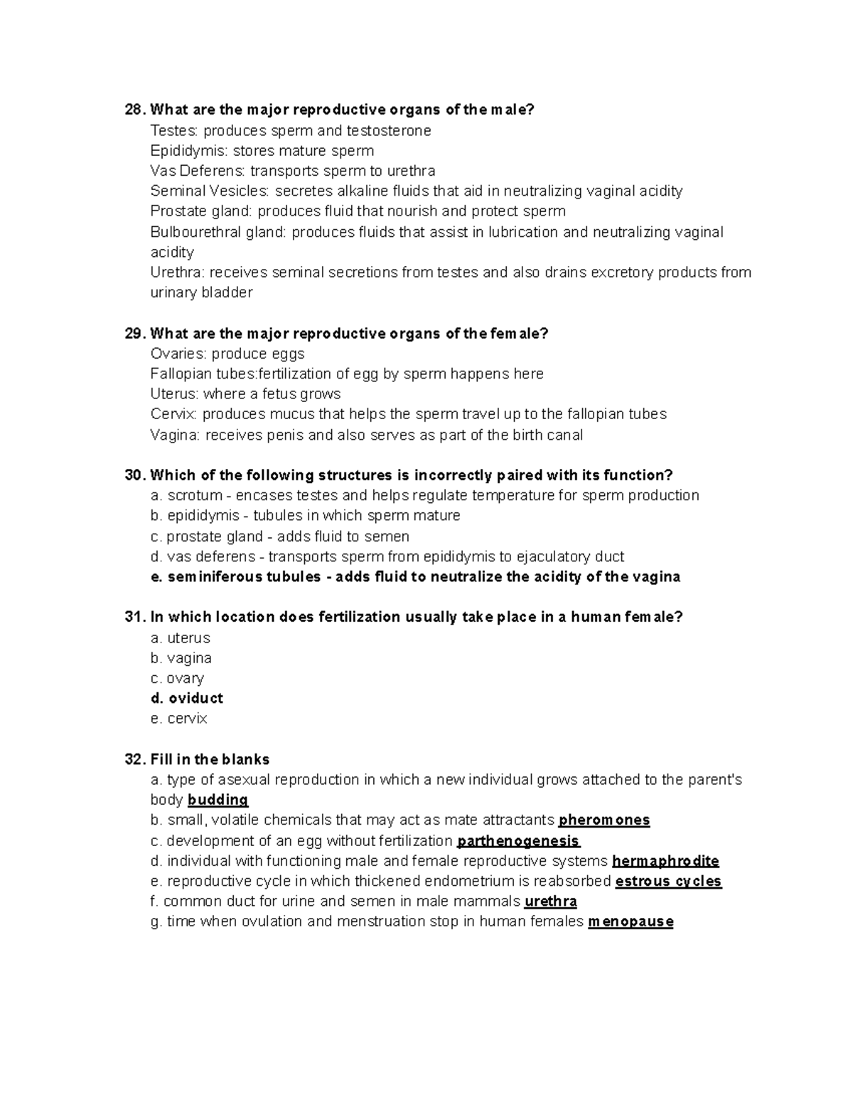 General Biology II Chapter 46 Animal Reproduction Studyguide Part 5 
