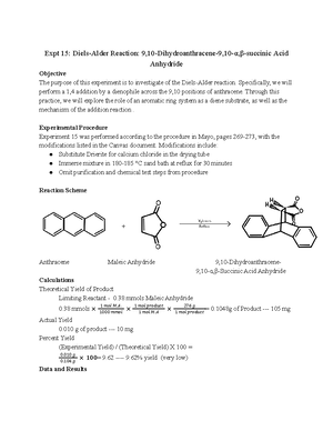 Orgo 2 Lab 8 - Lab Report 8 - Experiment 24 (A And B): Imide Synthesis ...