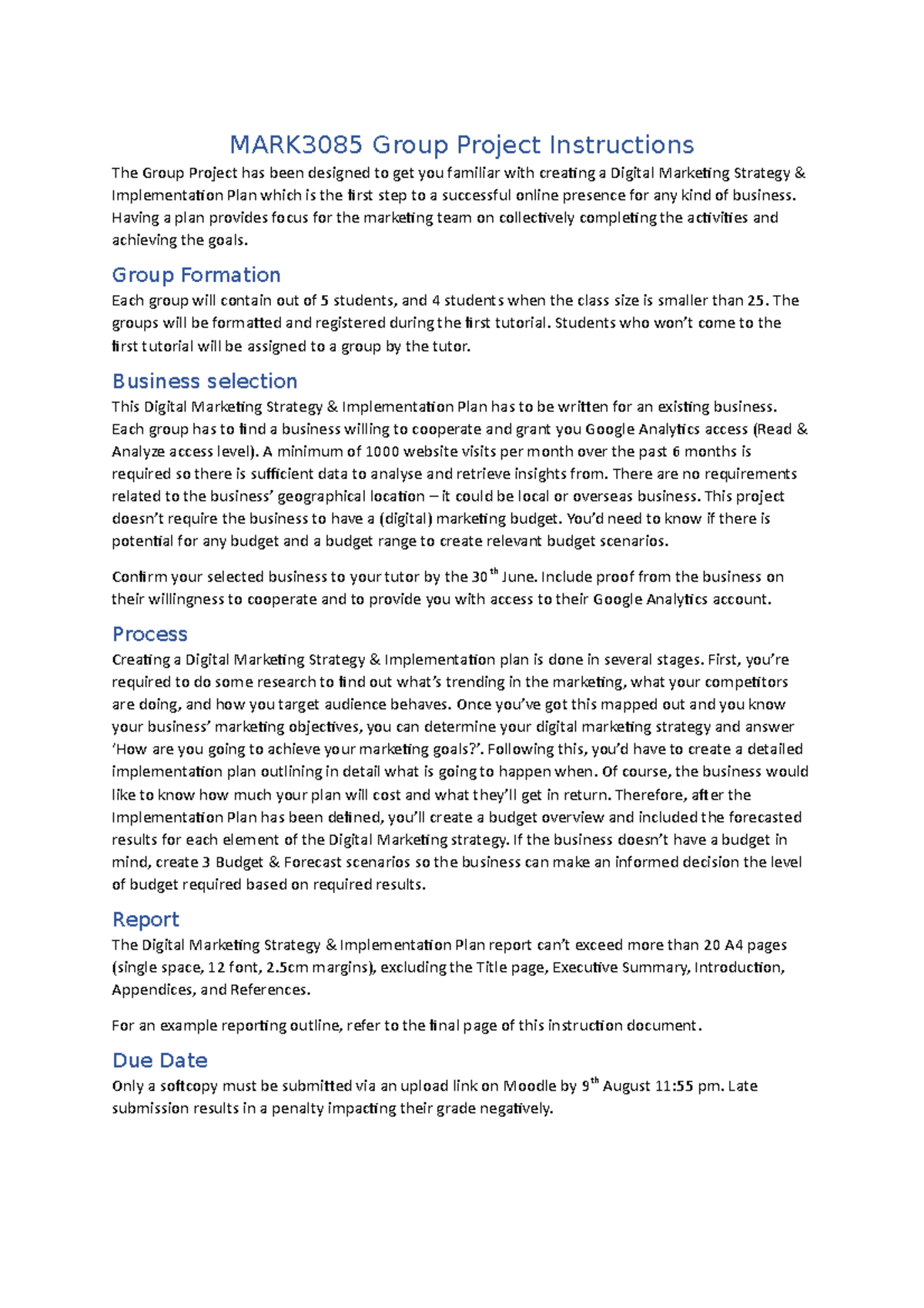 MARK3085 Group Project - Instructions - MARK3085 Group Project ...