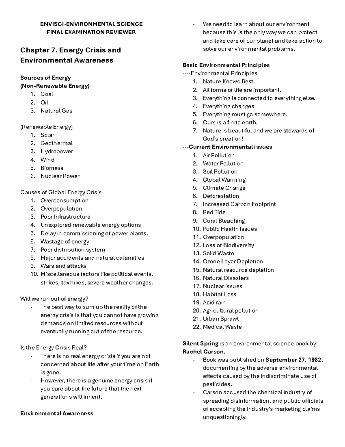 Envisci Finals Reviewer - ENVISCI-ENVIRONMENTAL SCIENCE FINAL ...