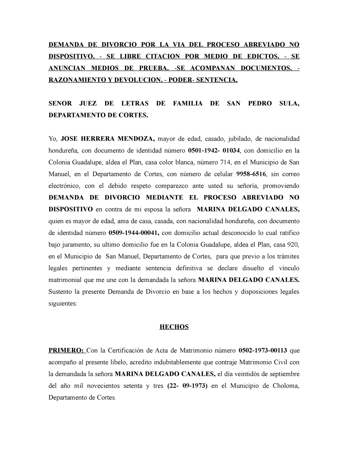 Divorcio POR Edictos jose herrrera - DEMANDA DE DIVORCIO POR LA VIA DEL ...