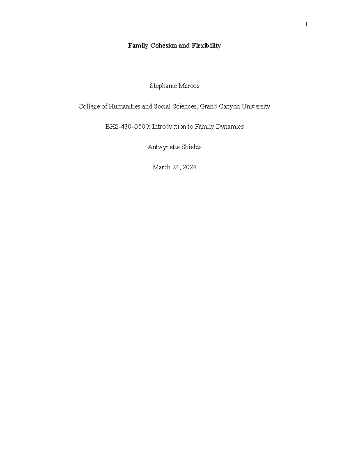 Topic 1 Family Cohesion and Flexibility - Family Cohesion and ...