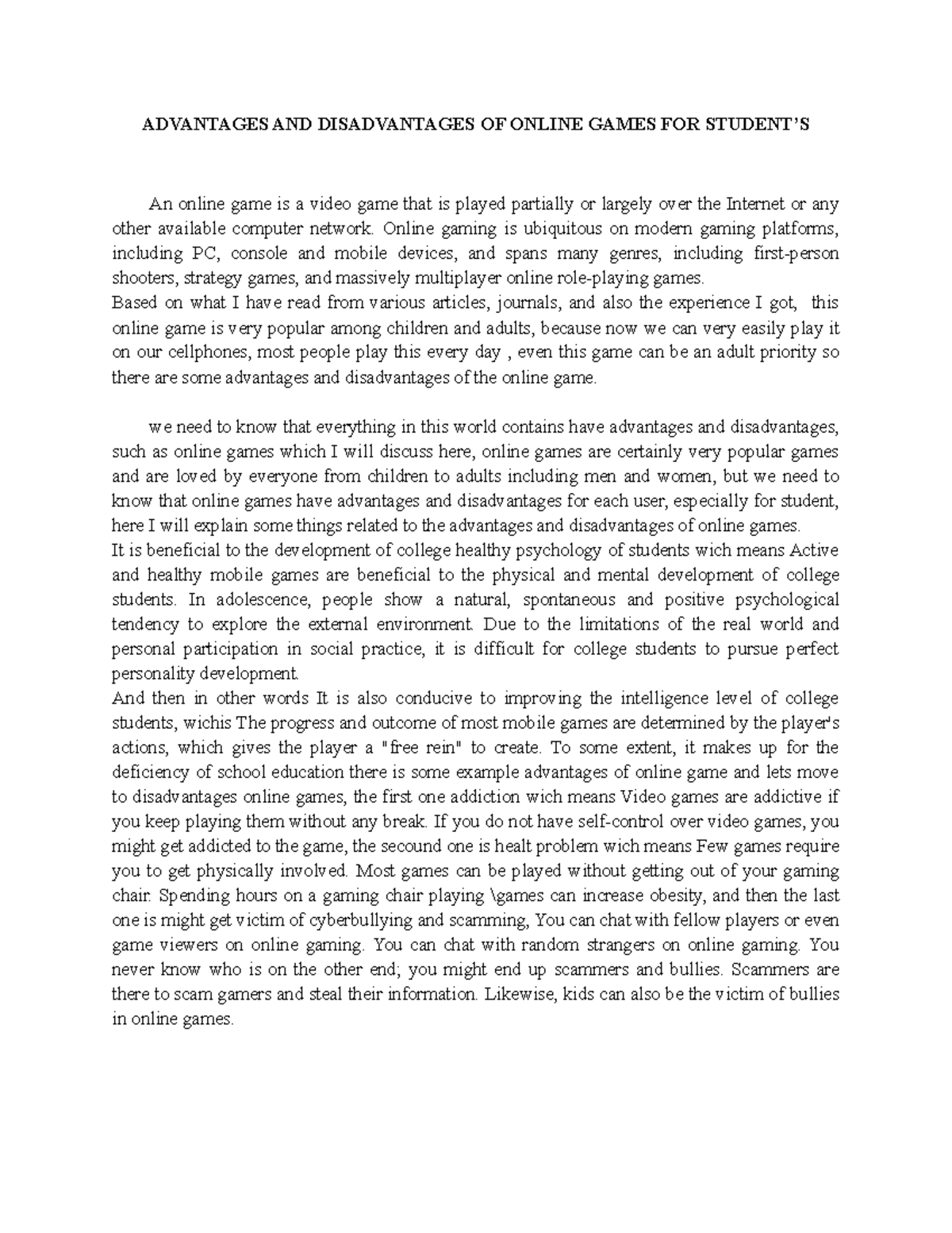 Essay ARW Academic Reading and Writing Course ADVANTAGES AND