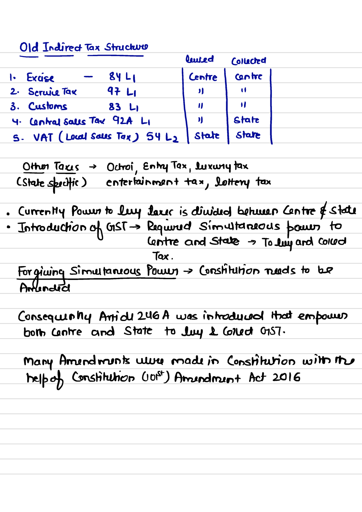 376837550 Gst Handwritten Notes Charts Etc 30032018 - Old Indirect tax ...