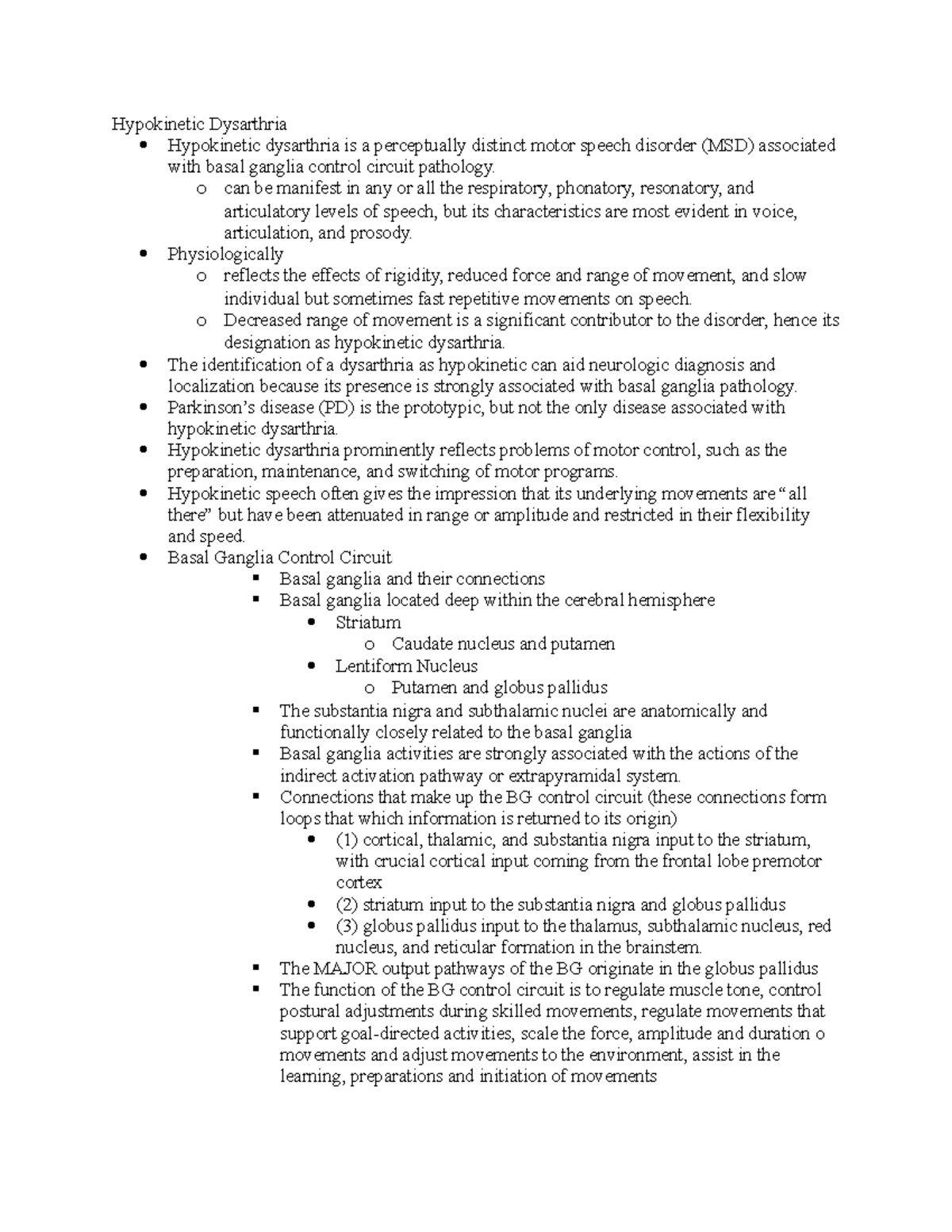 Reading Notes- Hyper, Hypo, AOS and Mixed - Hypokinetic Dysarthria ...