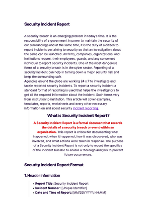 Security Incident Report Example - Security Incident Report Example ...