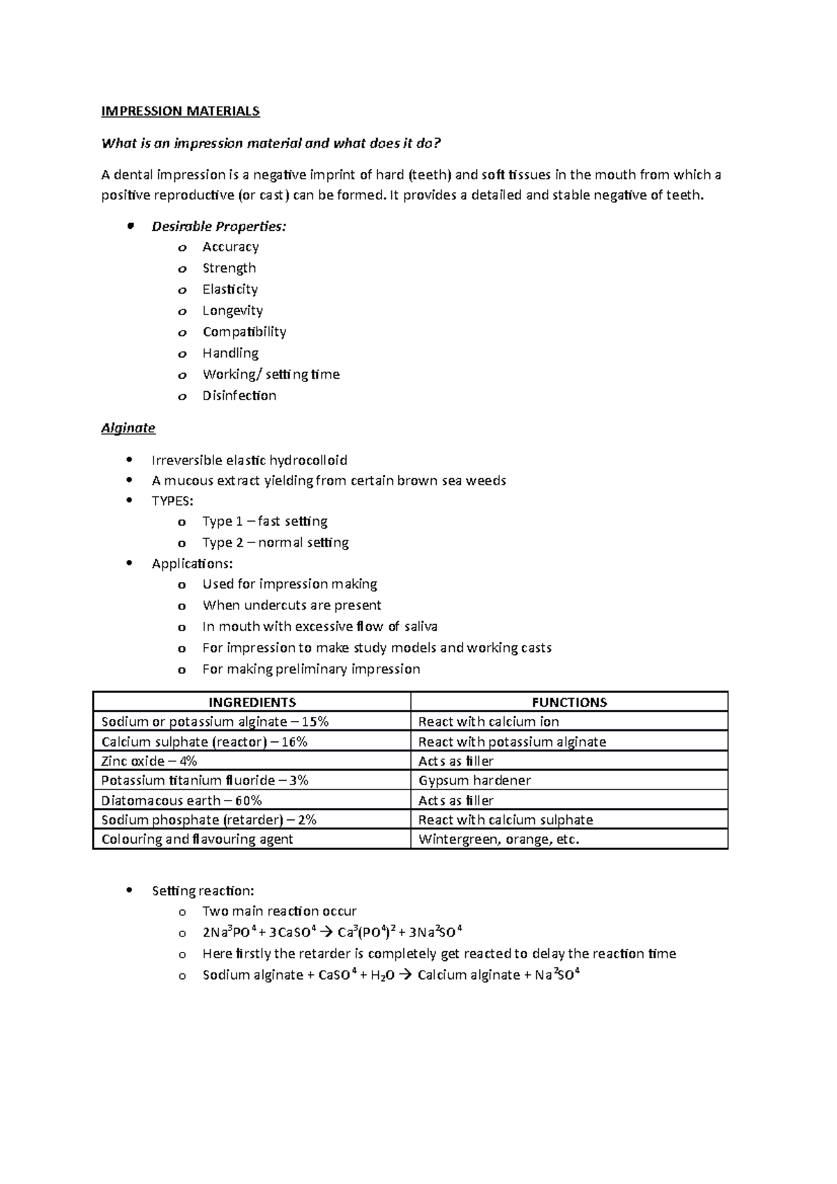 Impression Materials Lecture note 1 IMPRESSION MATERIALS What is an impression material and
