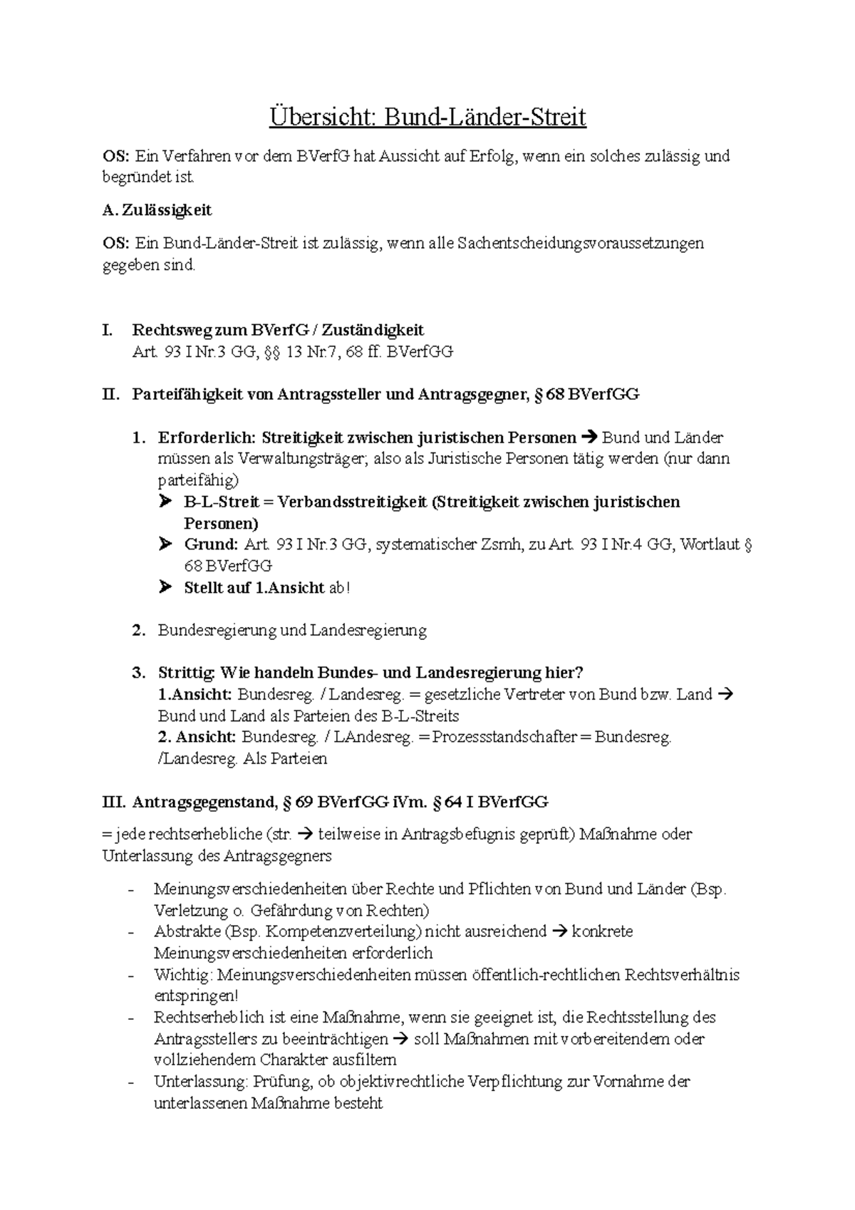 Bund Länder Streit Schema Prüfungsschema Bund-Länder-Streit - Übersicht: Bund-Länder-Streit OS