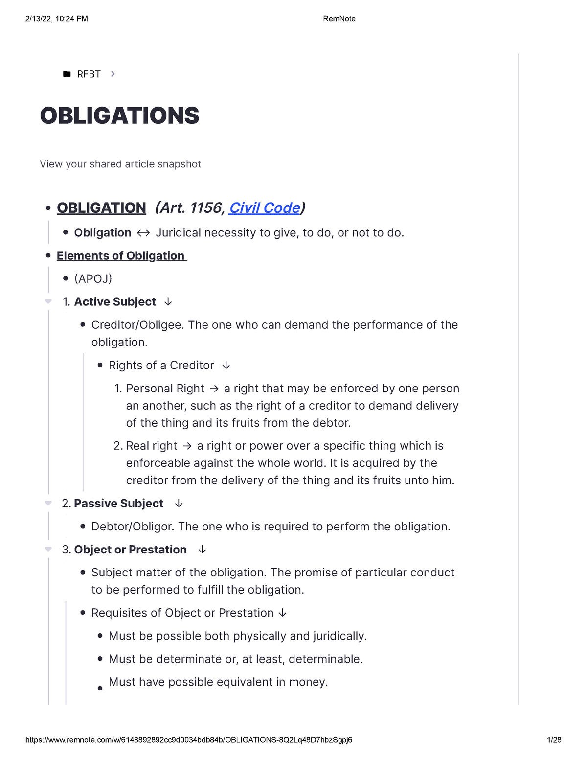 Law On Obligations (class Notes And Scribbles) - RFBT View Your Shared ...