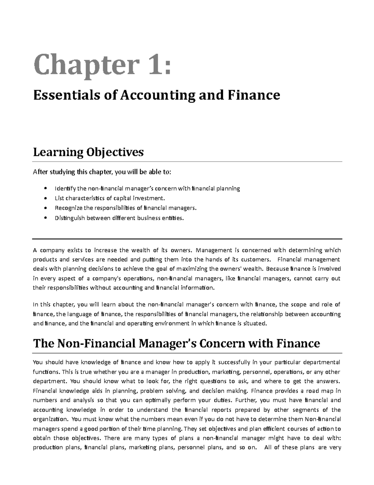 Essentials of Accounting and Finance Chapter 1 Essentials of