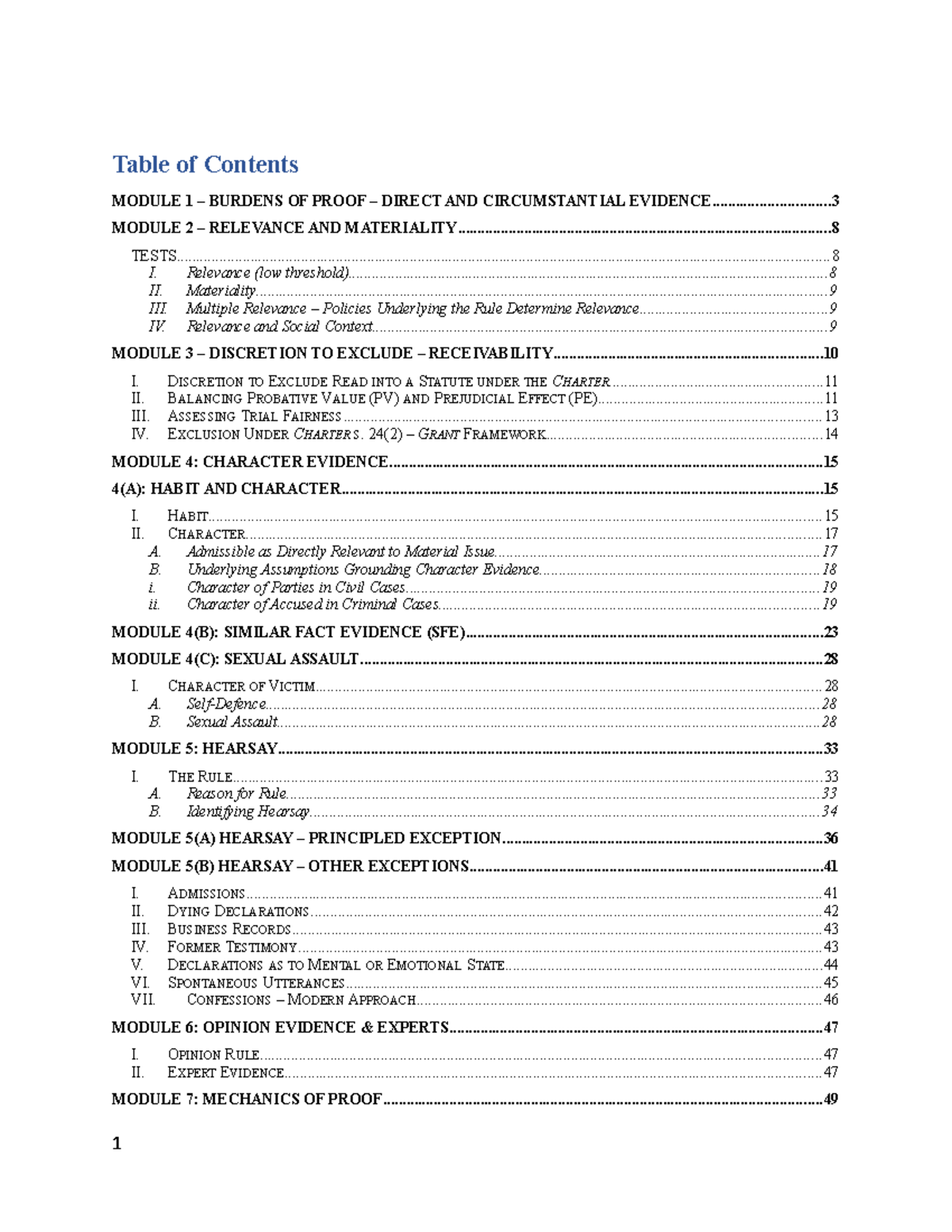 Evidence CANs - Condensed annotated notes for the class. - Table of ...