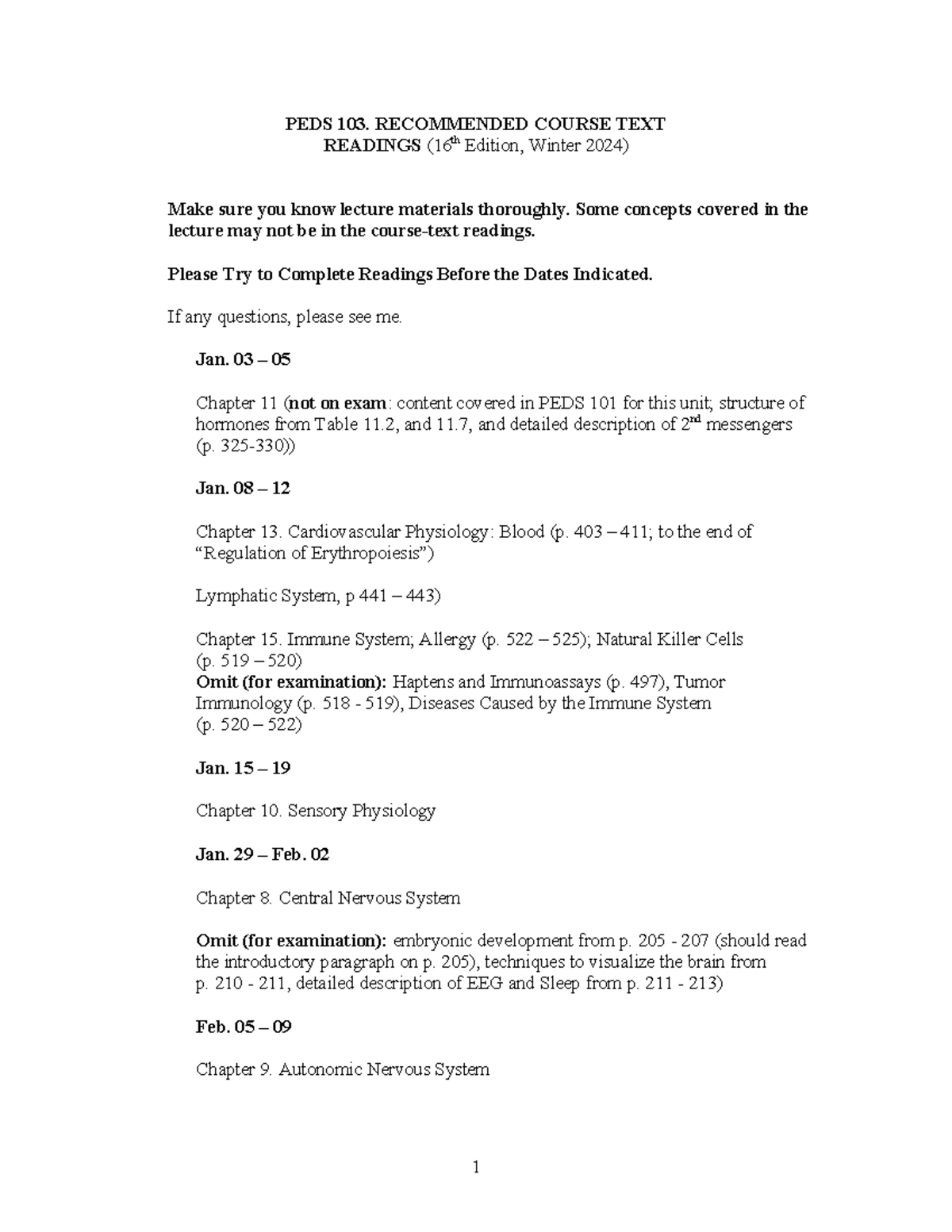 24 PEDS 103 Readings, 16th Edition PEDS 103. COURSE TEXT