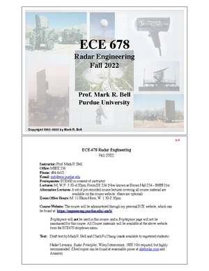 Session 0 - Covers the introduction to Radar Engineering - E C E 6 7 8 ...