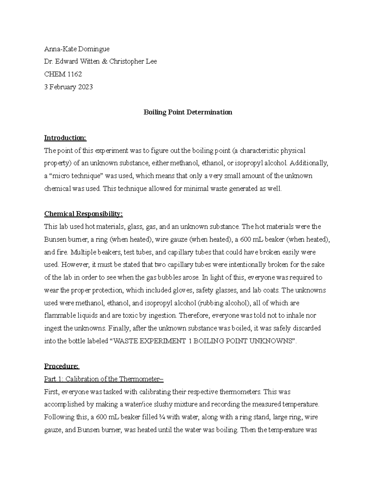 boiling point elevation experiment lab report