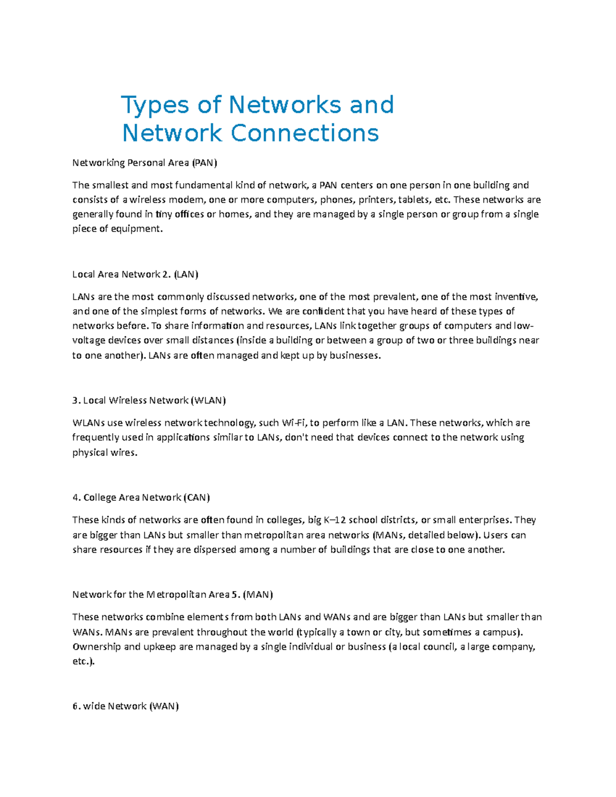 types of network essay