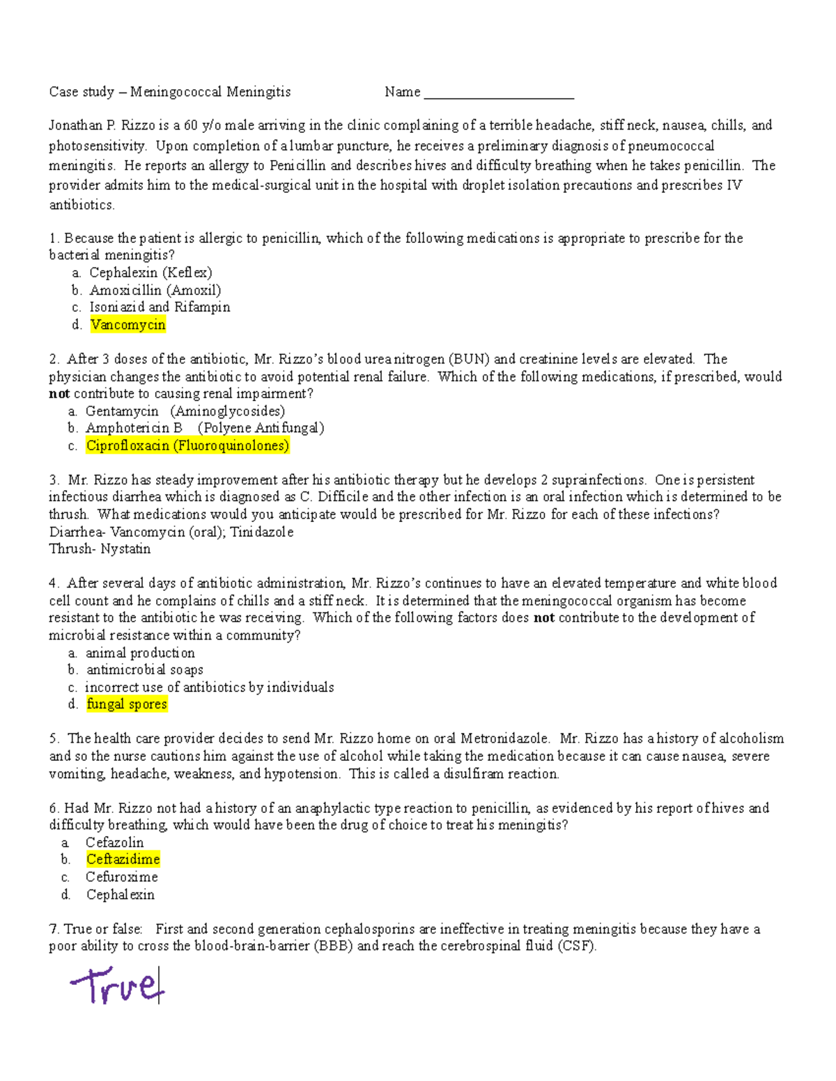 meningitis case study nursing