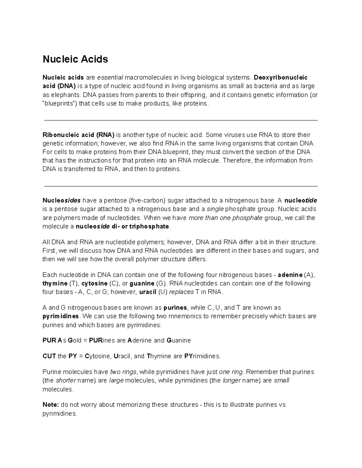 Nucleic acids Lecture notes 4 Nucleic Acids Nucleic acids are