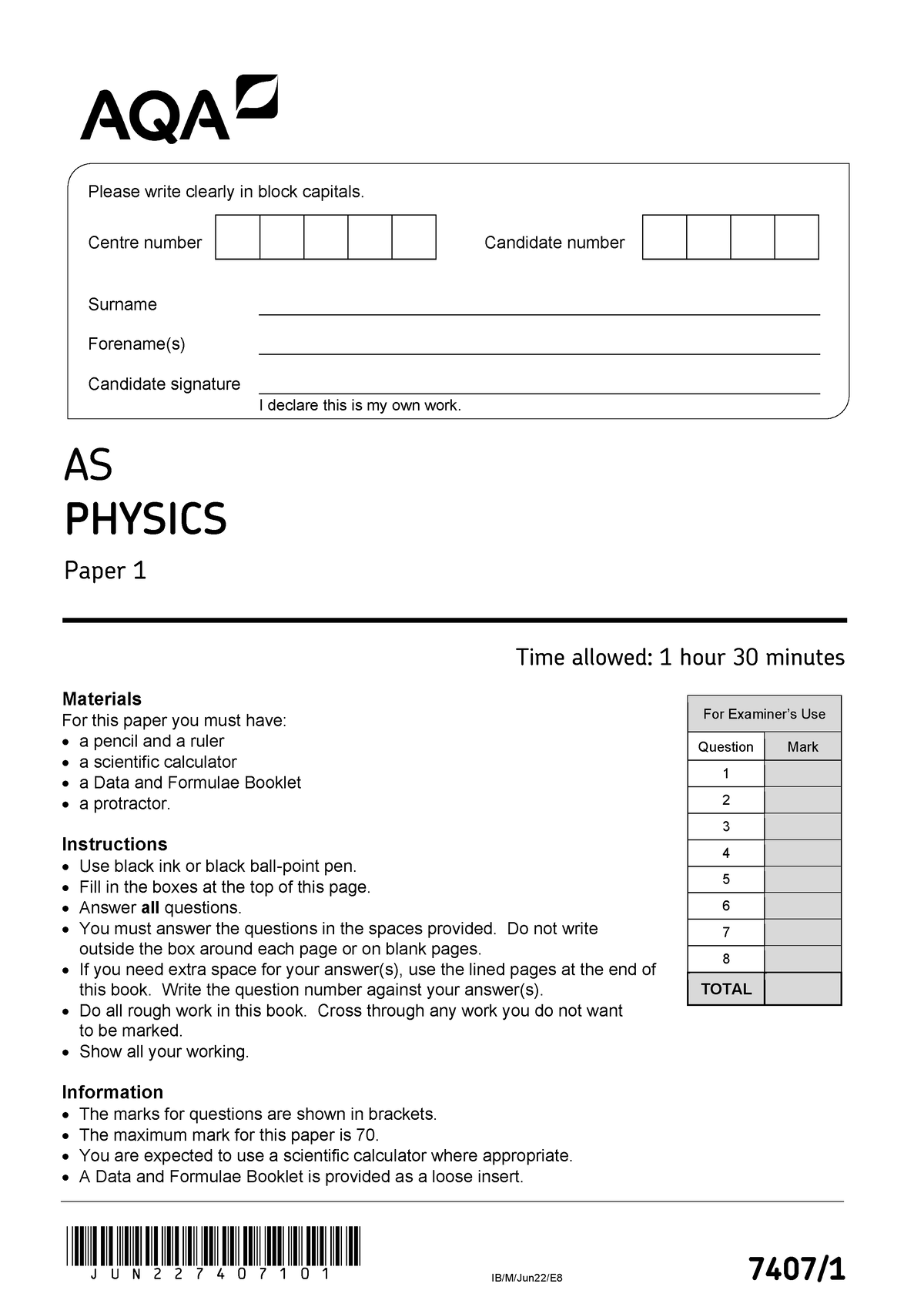 25957251 - coursework - JUN227407101 IB/M/Jun22/E8 7407/ For Examiner’s ...