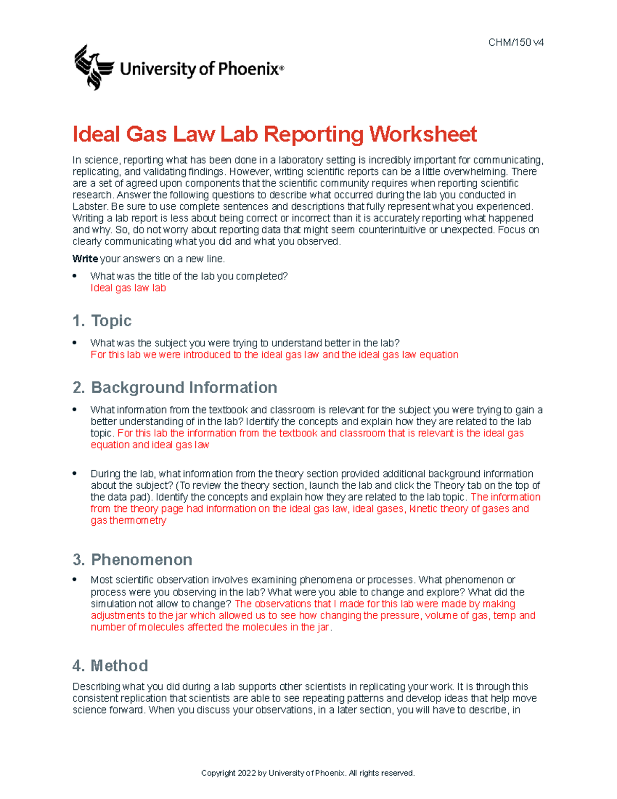 Chm150 v4 wk7 ideal gas law lab report observational CHM/150 v Ideal