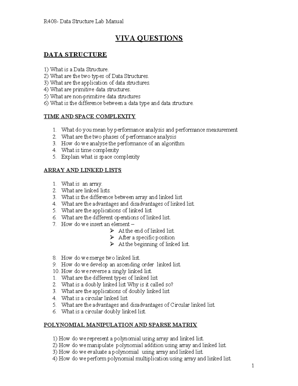 Viva Data structures lab - VIVA QUESTIONS DATA STRUCTURE What is a Data ...