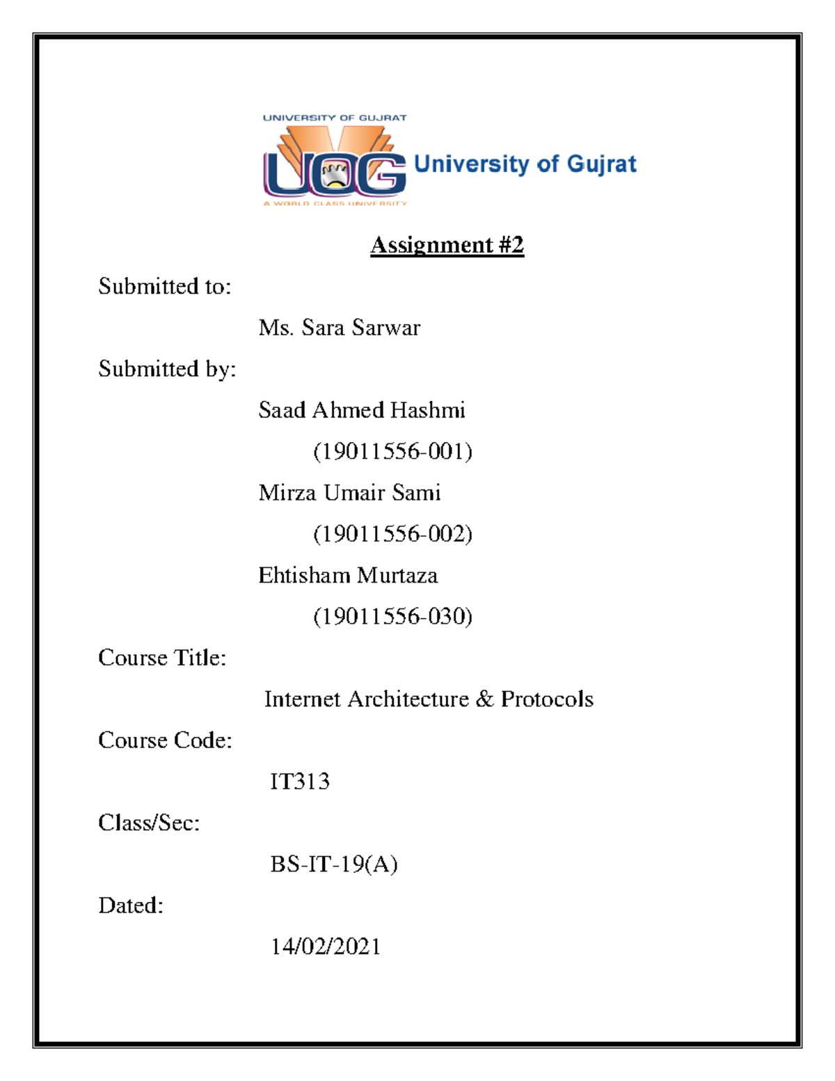 IAP Assignment pdf - Assignment Submitted to: Ms. Sara Sarwar Submitted ...