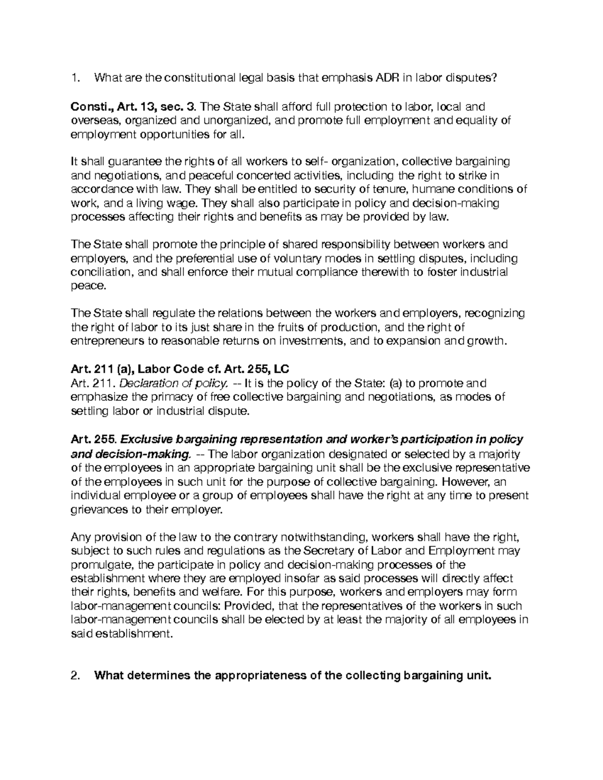 CBADR Prelim CB ADR What are the constitutional legal basis that