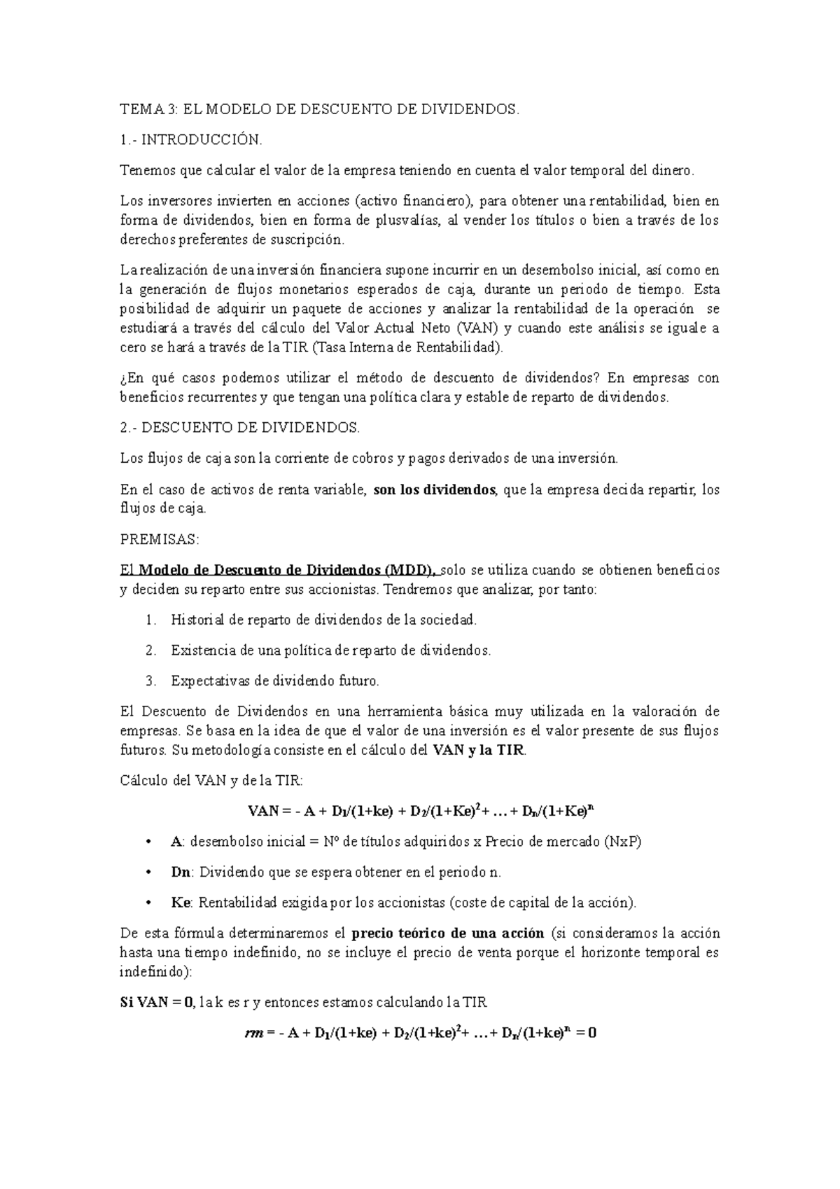 TEMA 3 - APUNTES - TEMA 3: EL MODELO DE DESCUENTO DE DIVIDENDOS. 1 ...