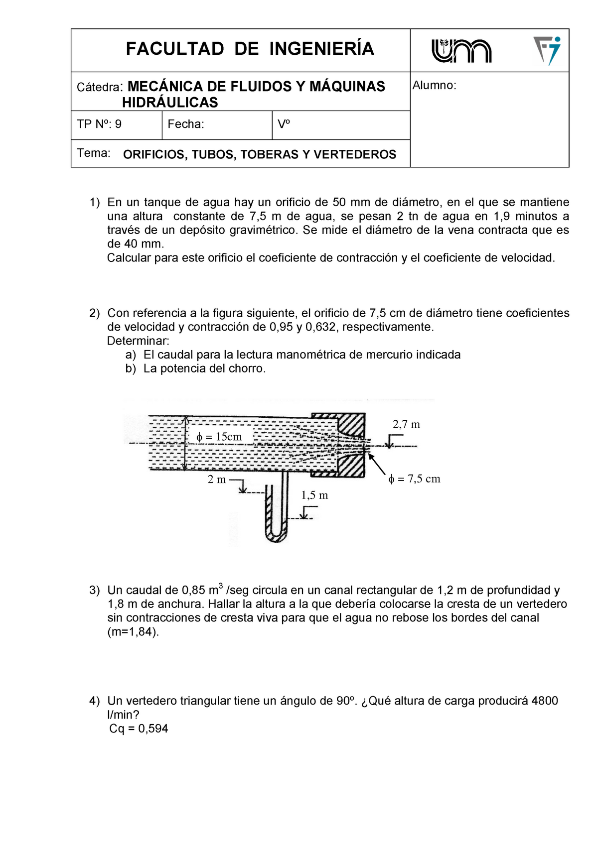 TP N9 -Guia Practica Mecanica De Los Fluidos Tp9 - FACULTAD DE Alumno ...