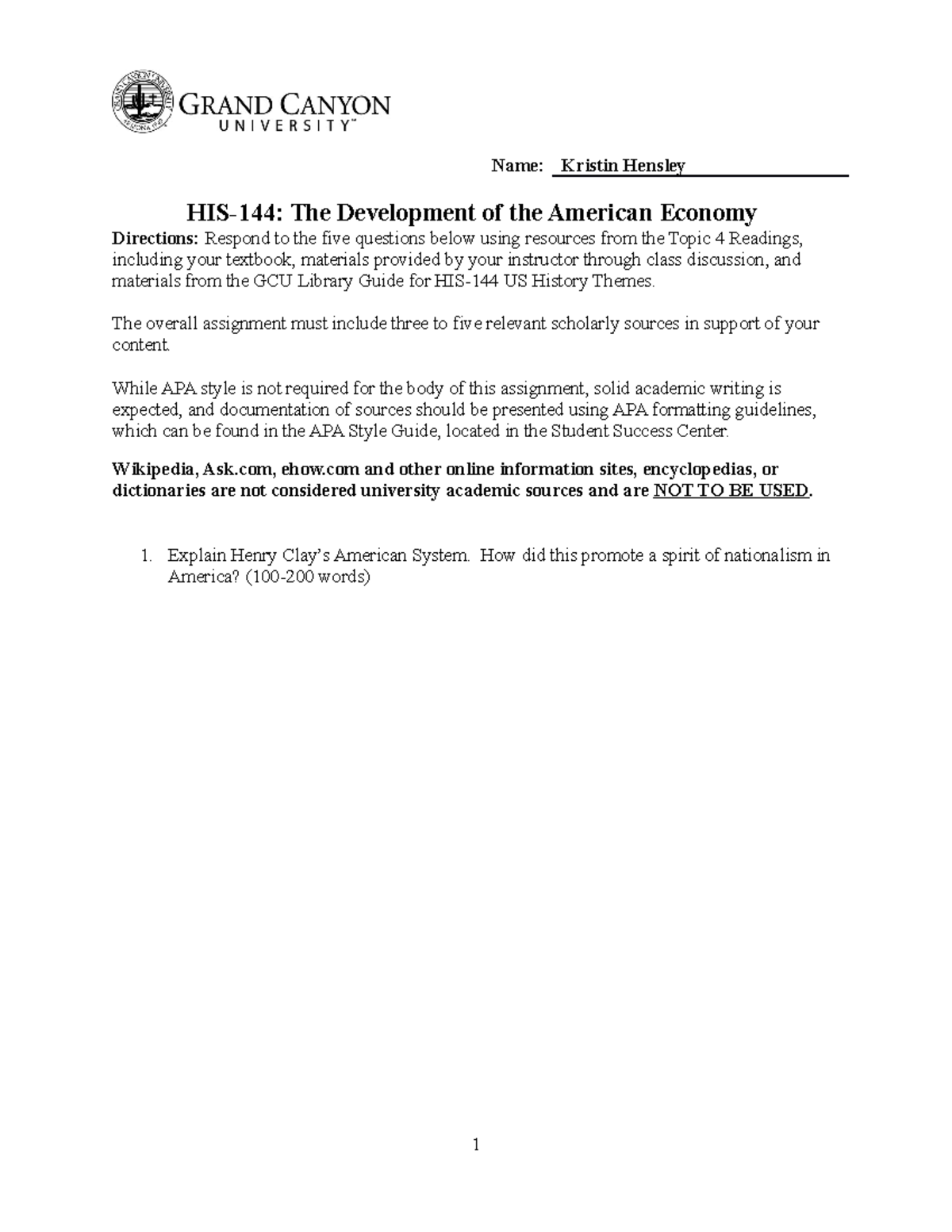 Development of the American Economy - HIS-144 - GCU - Studocu