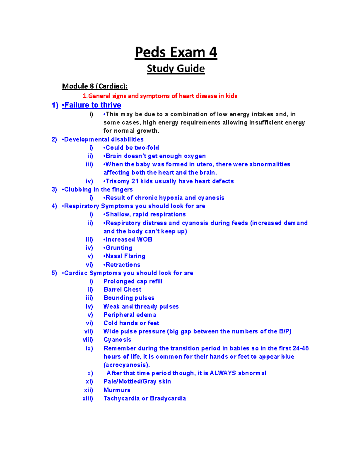 Peds Exam 4 Study Guide - Detailed - Peds Exam 4 Study Guide Module 8 ...