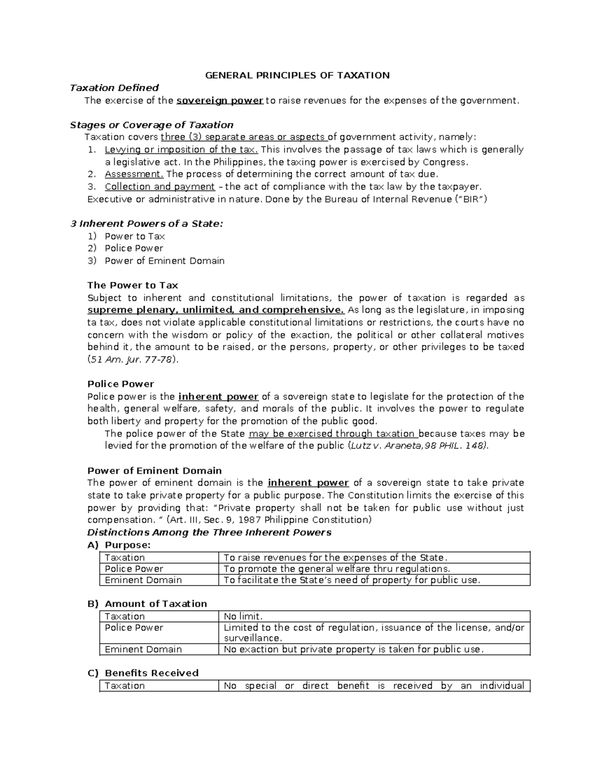 GENERAL PRINCIPLES OF TAXATION SUMMARY DISCUSSION - GENERAL PRINCIPLES ...