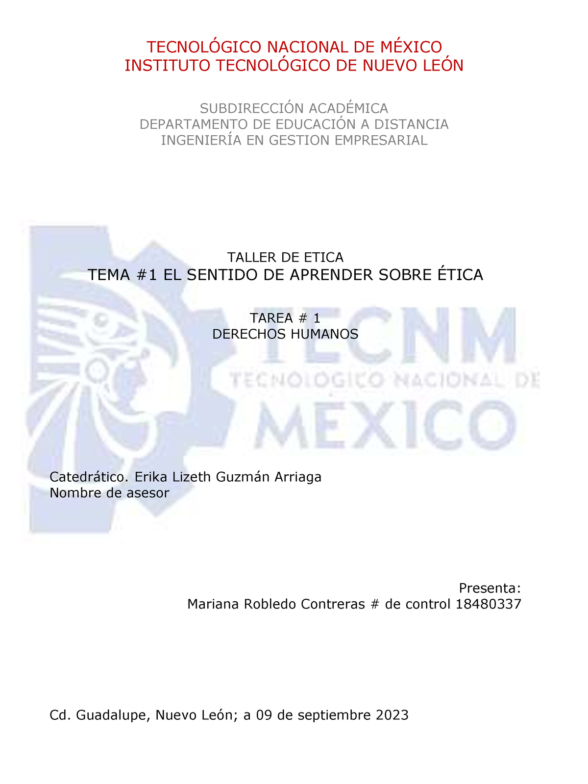 Tarea # 1 Derechos Humanos - TECNOL”GICO NACIONAL DE M.. INSTITUTO ...