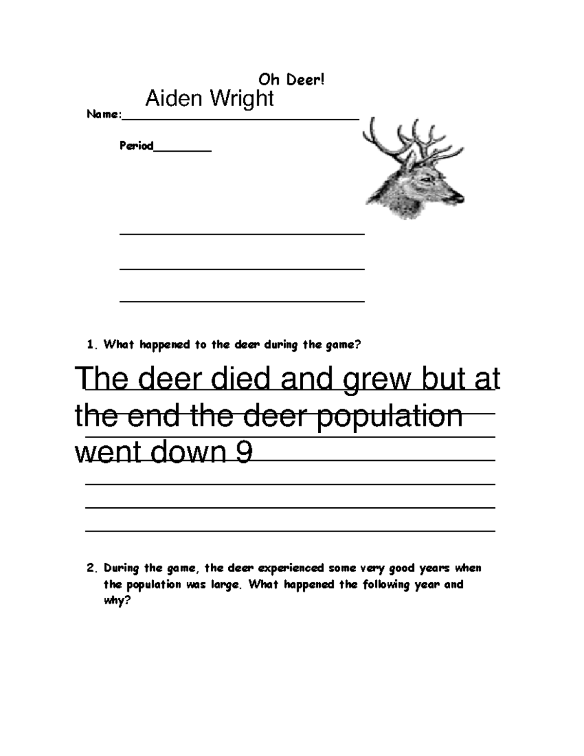 Edited - Aiden Wright - Oh-Deer-Lab-Student-Handout - Oh Deer! - Studocu