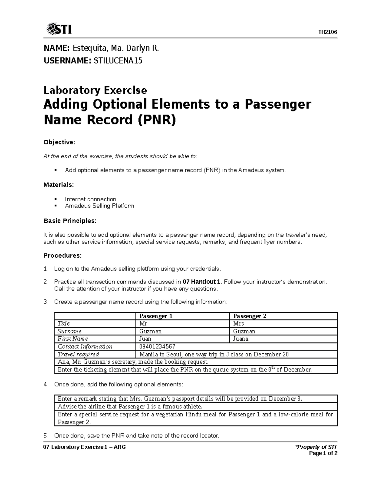 07 Laboratory Exercise 1 ARG - TH 07 Laboratory Exercise 1 – ARG ...