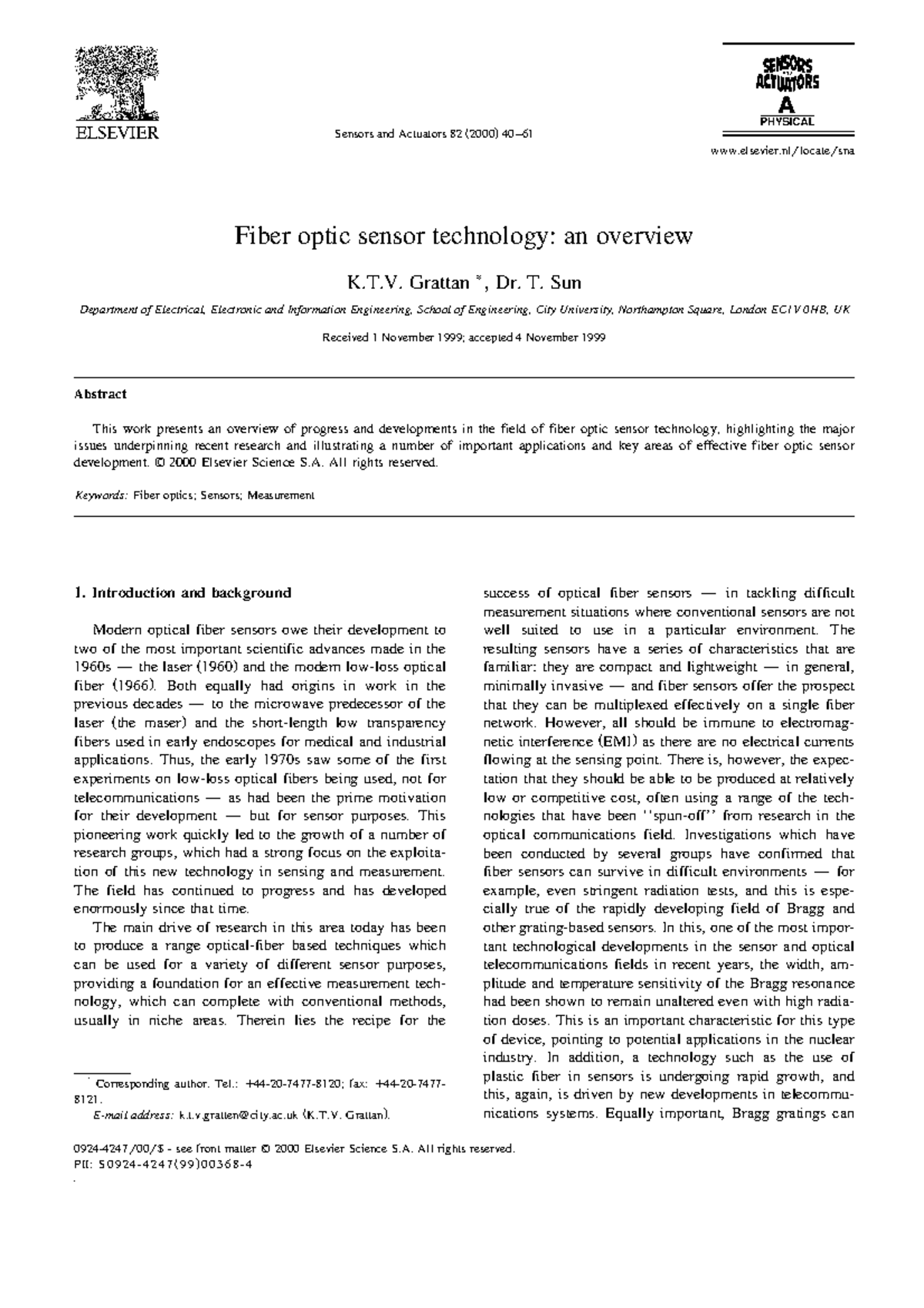 Fiber optic sensor technology an overvie - Sensors and Actuators 82 Ž ...