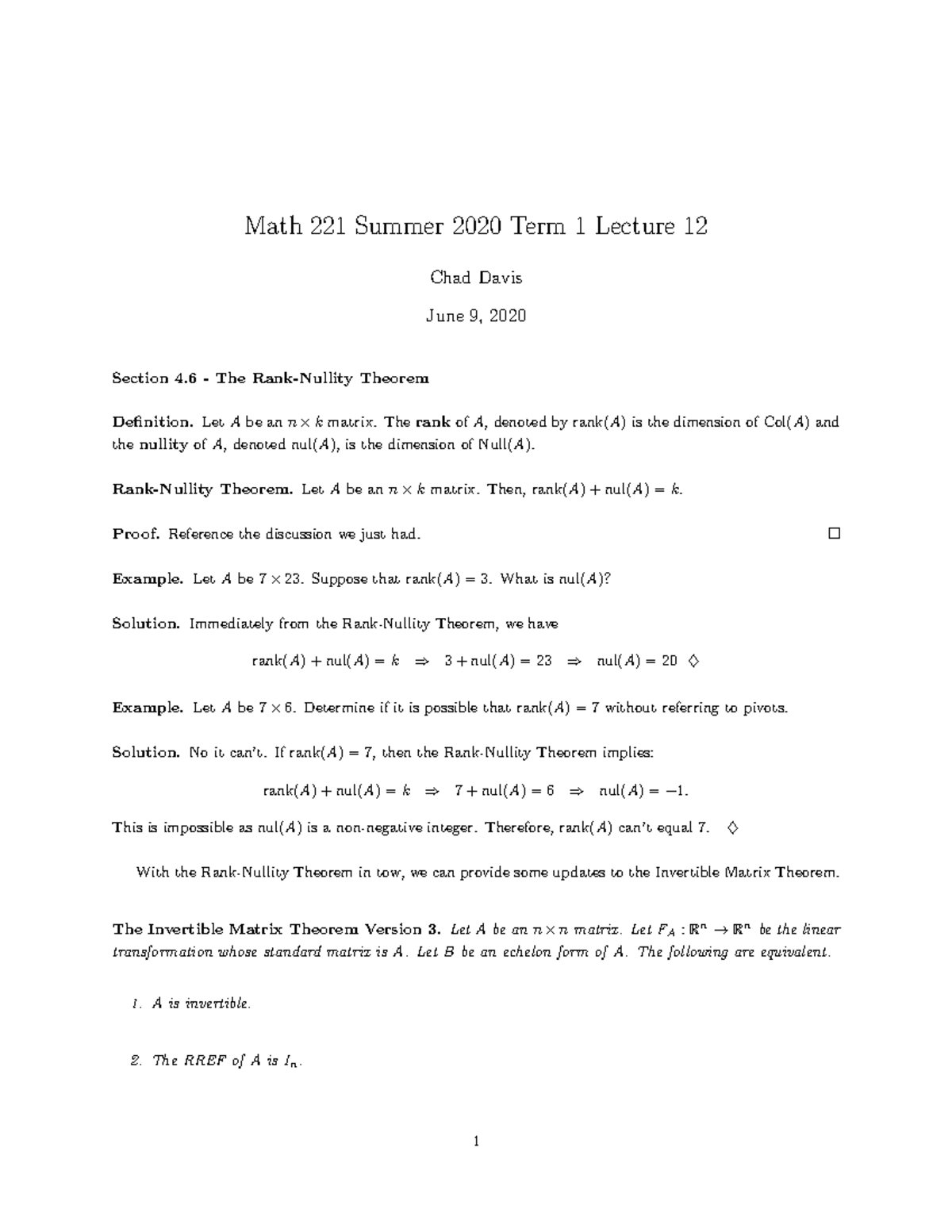 Math 221 S20 T1 Lecture 12 - Math 221 Summer 2020 Term 1 Lecture 12 ...